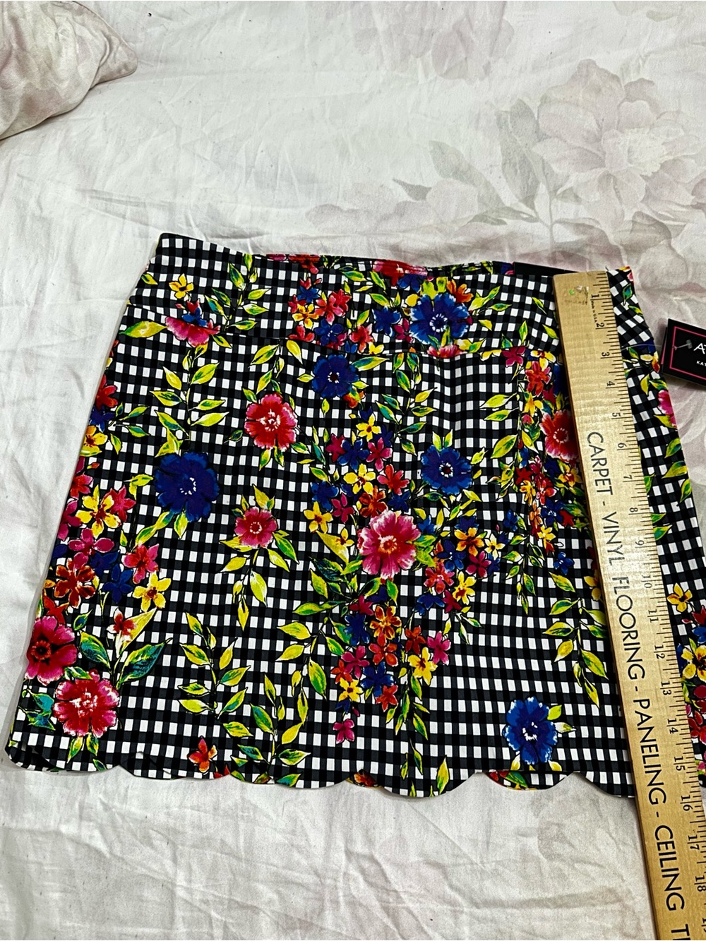 Attyre Black Gingham Mini Skort with Multicolor Floral Print